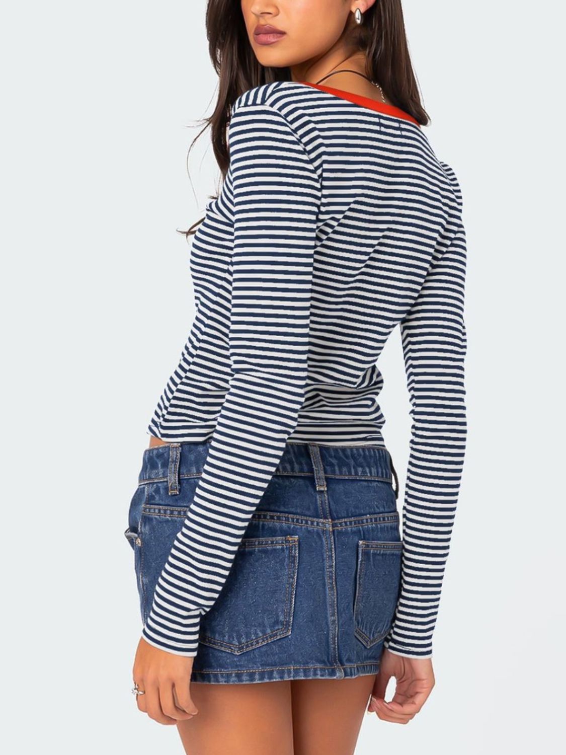 Buttoned Striped Long Sleeve Top