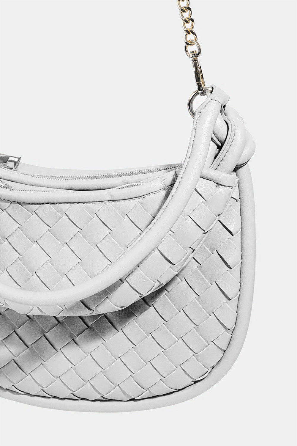 Faux Leather Basket Weave Half Moon Bag