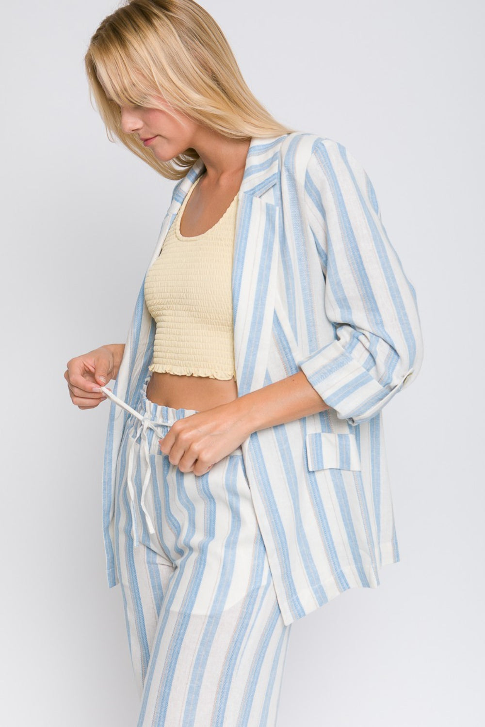 Linen Woven Striped Blazer