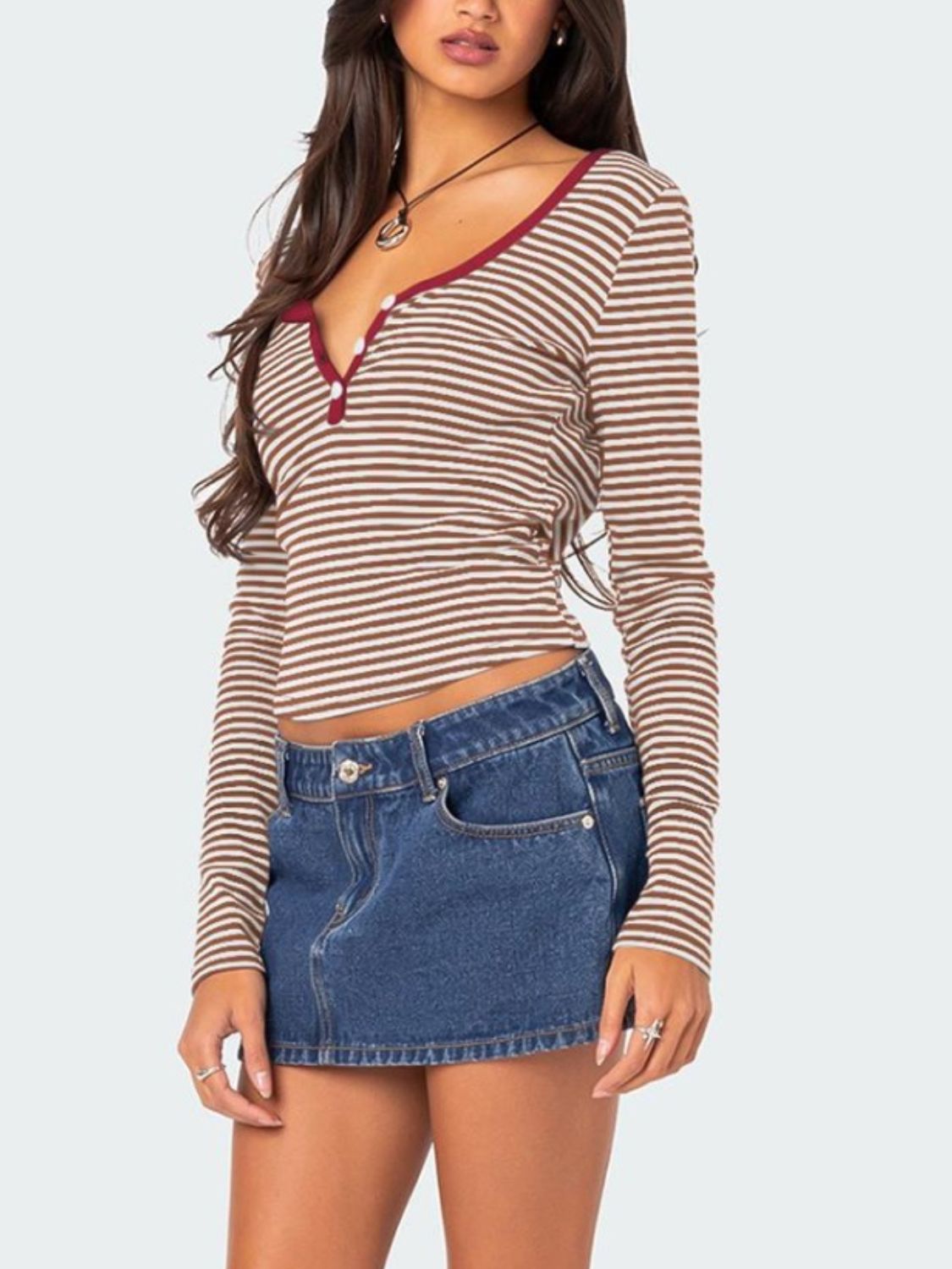 Buttoned Striped Long Sleeve Top