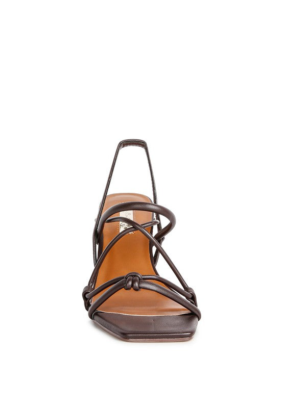 Two Strings Slingback Mid Heel Block Sandals