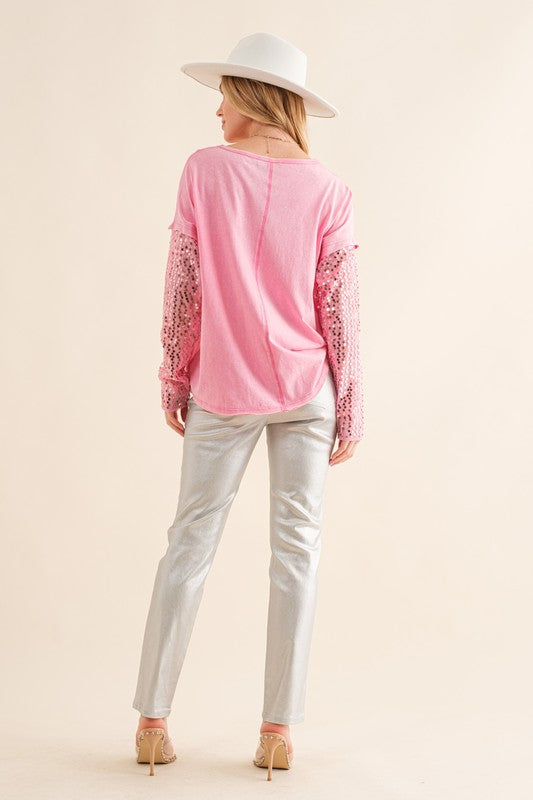 Star Printed Shoulder Sequin Top