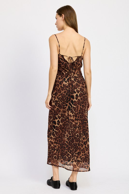 LEOPARD PRINT SPAGHETTI STRAP MAXI DRESS