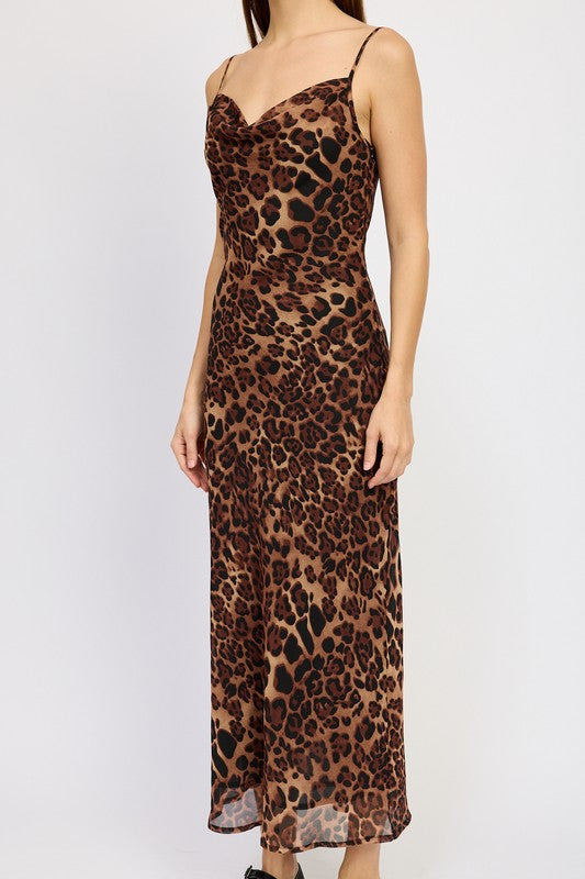 LEOPARD PRINT SPAGHETTI STRAP MAXI DRESS