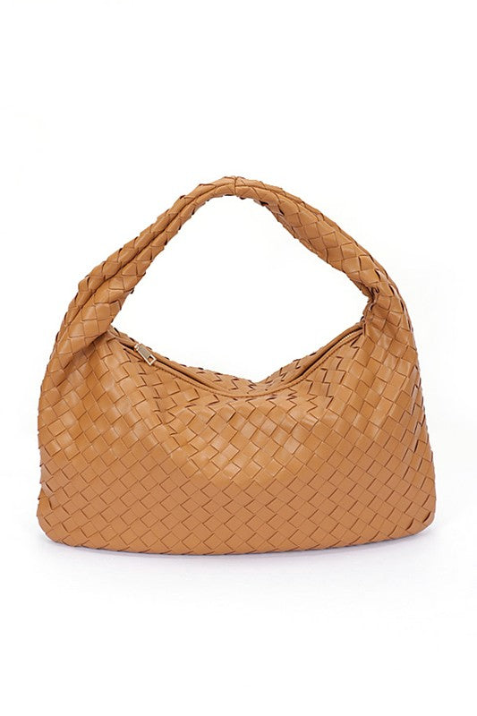 Weaved Faux Leather Soft Top Handle Shoulder Bag