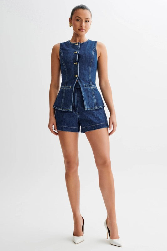 DENIM TWO PIECE SET BARE SHOULDERS