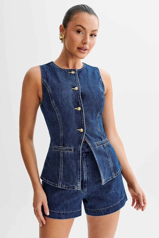DENIM TWO PIECE SET BARE SHOULDERS