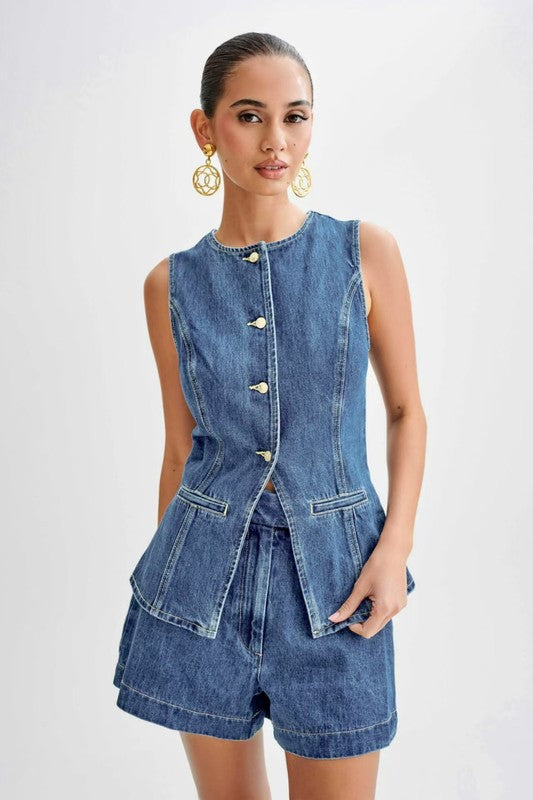 DENIM TWO PIECE SET BARE SHOULDERS