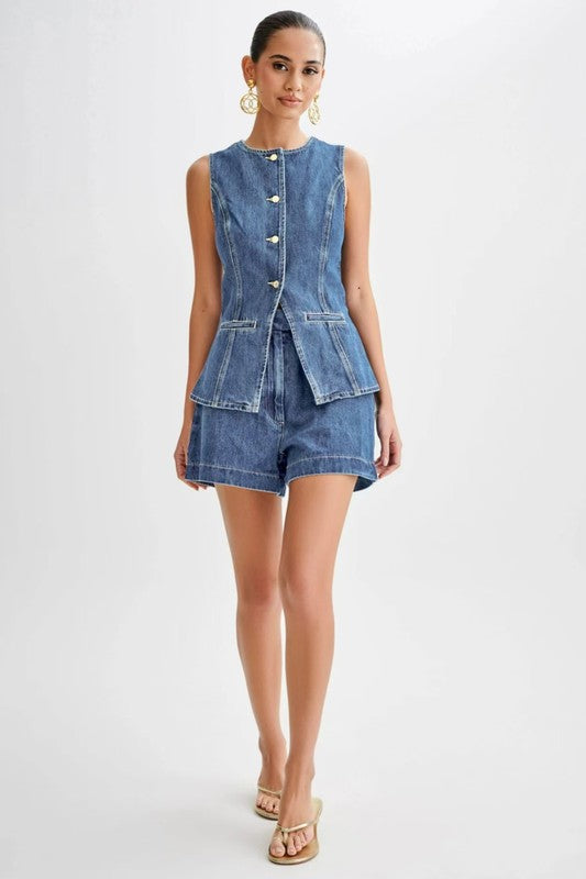 DENIM TWO PIECE SET BARE SHOULDERS