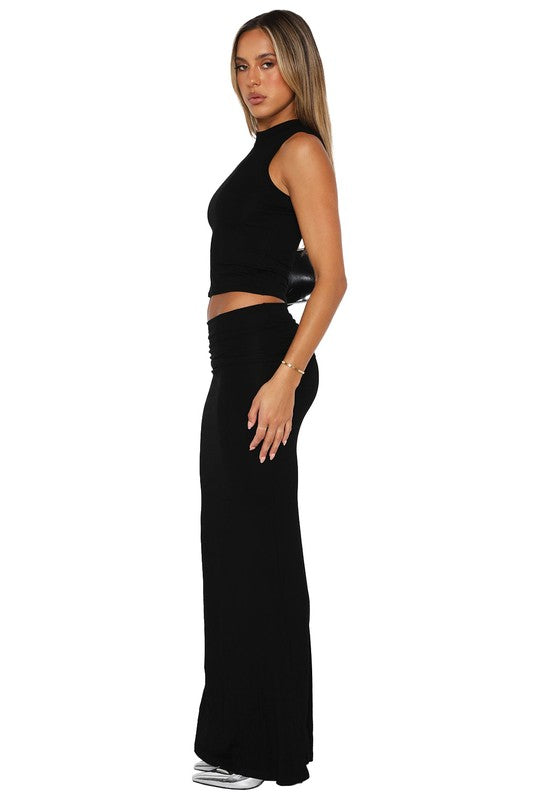 WOMEN TWO PIECE DRESS SET BLACK