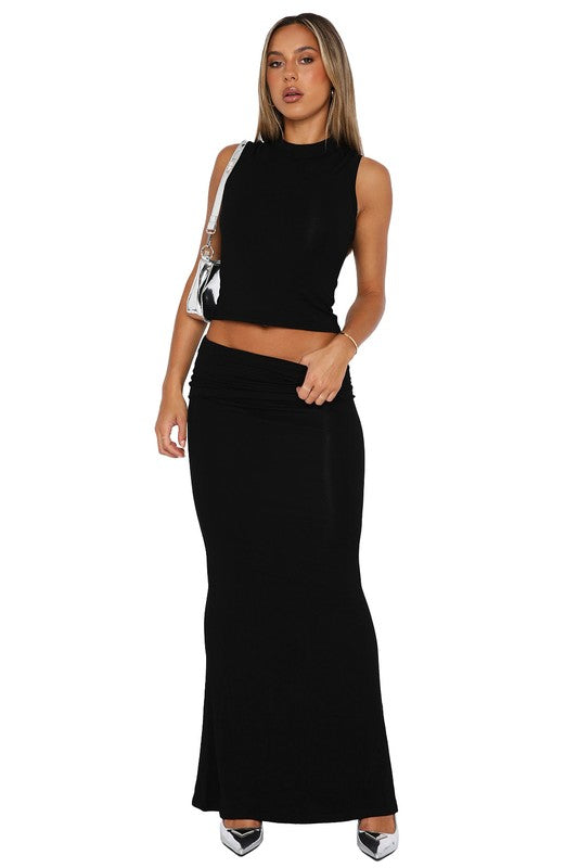 WOMEN TWO PIECE DRESS SET BLACK