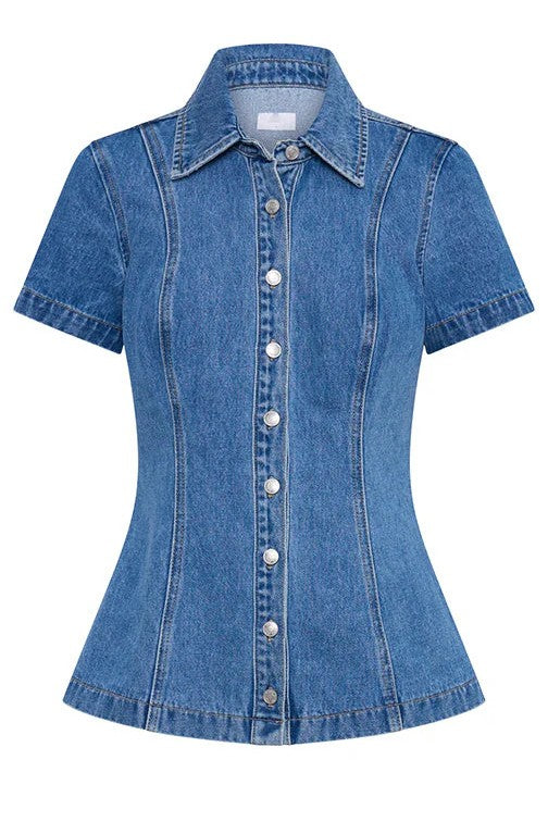 DENIM TWO PIECE SET SHORT SLEEVE