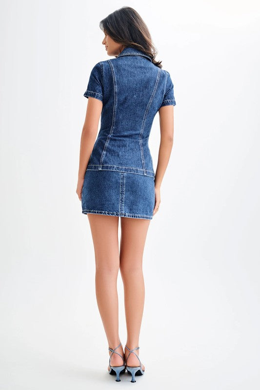 DENIM TWO PIECE SET SHORT SLEEVE