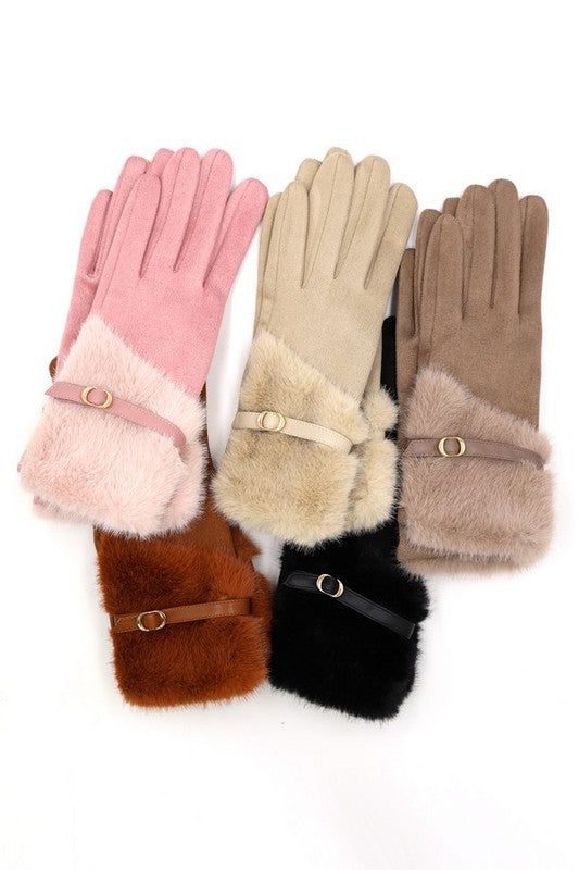 Faux Fur Ultra Suede Fashion Gloves