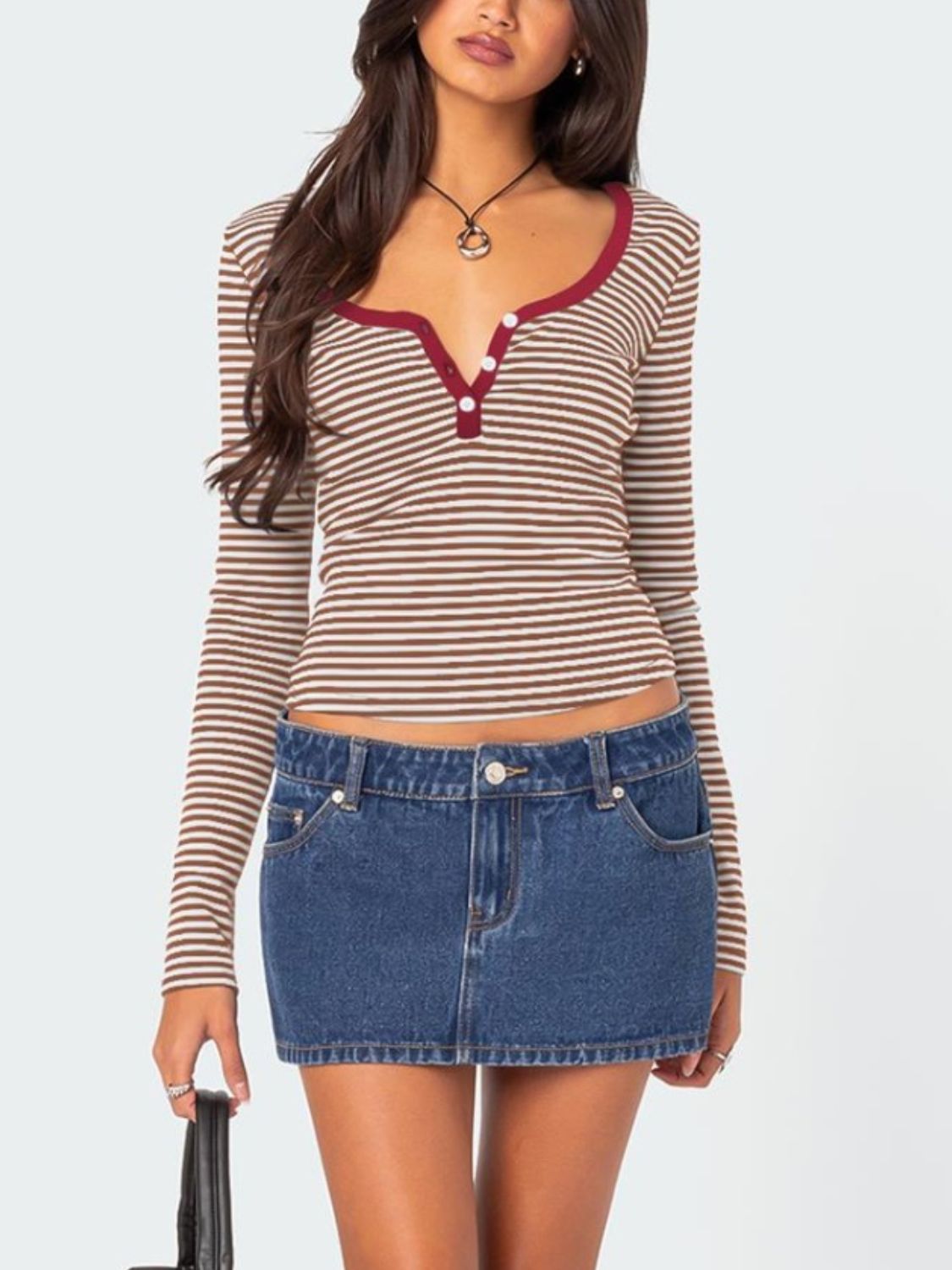 Buttoned Striped Long Sleeve Top