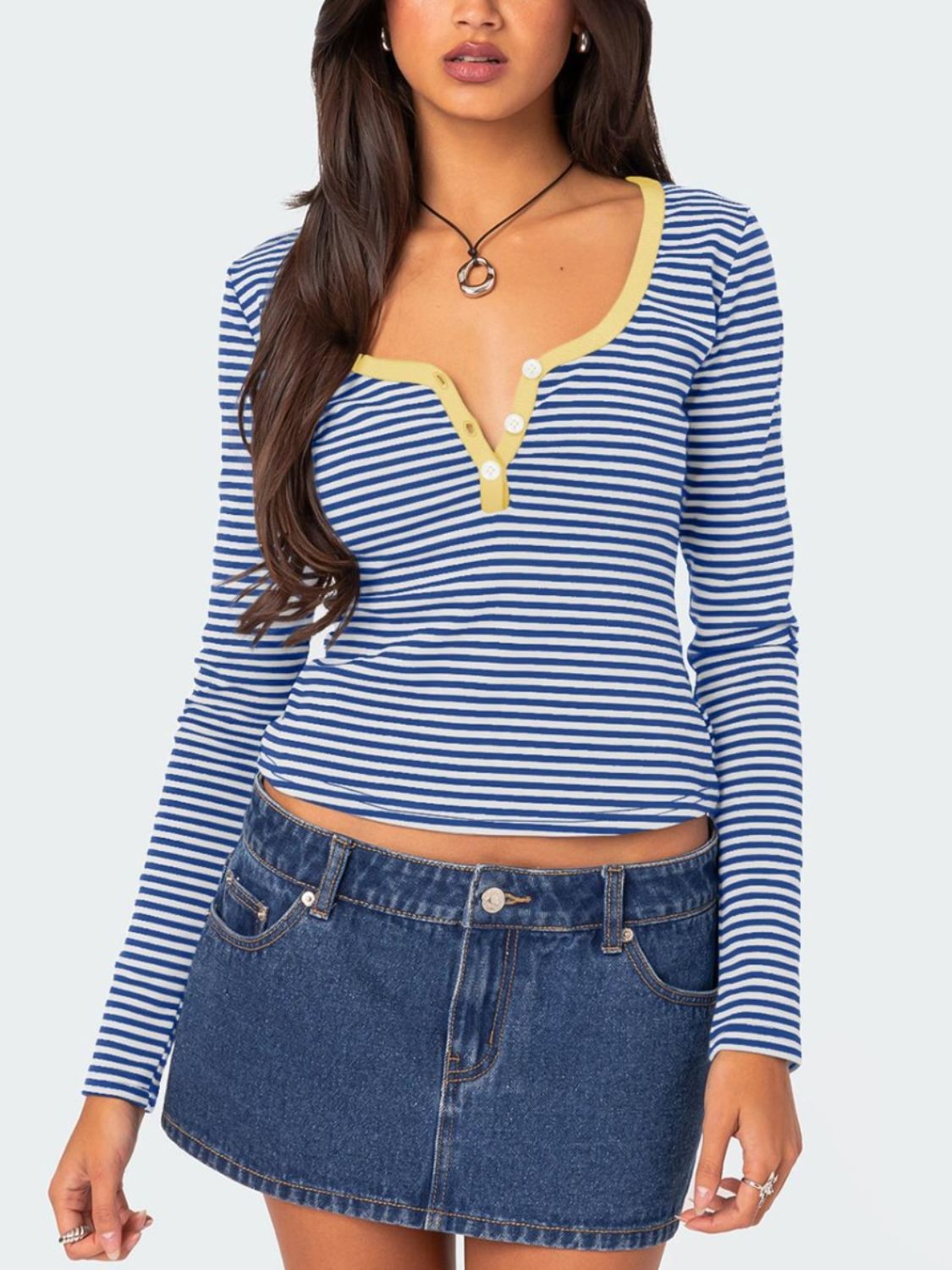 Buttoned Striped Long Sleeve Top