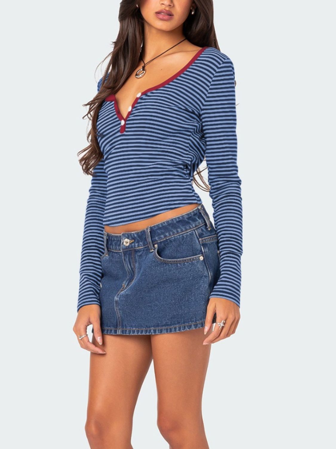 Buttoned Striped Long Sleeve Top