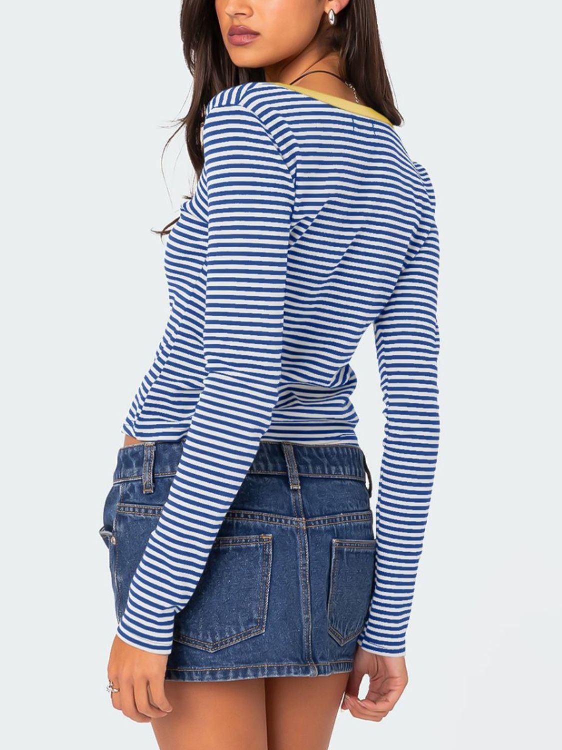 Buttoned Striped Long Sleeve Top