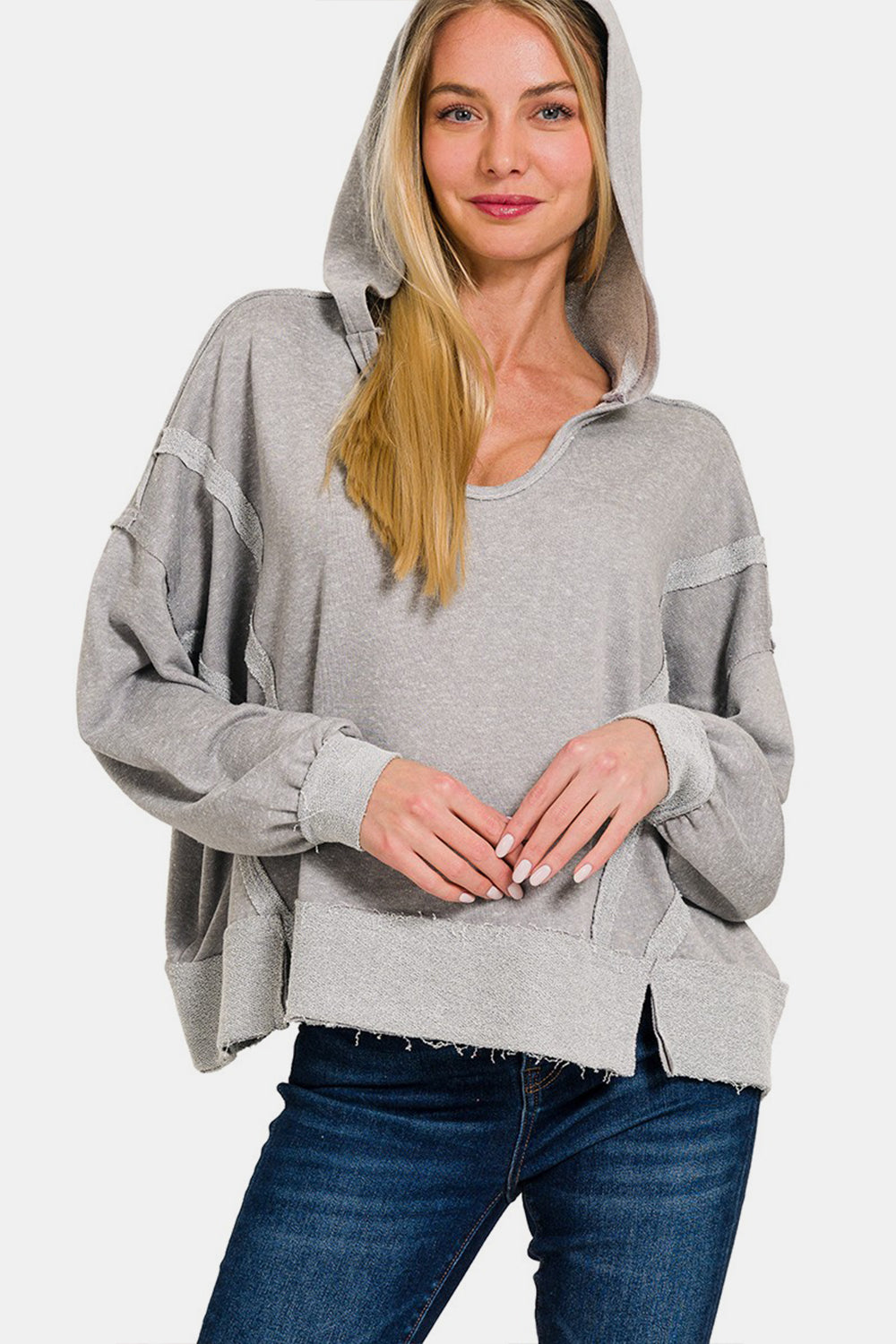 Contrast Trim Slit Hoodie