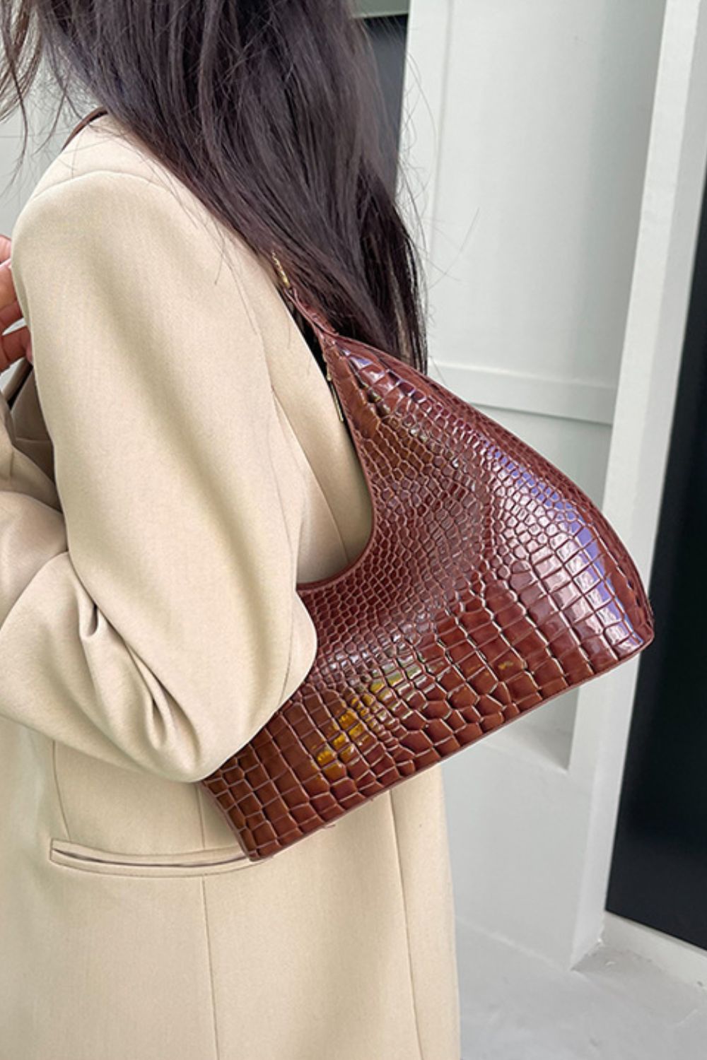 Faux Leather Stone Texture Shoulder Bag