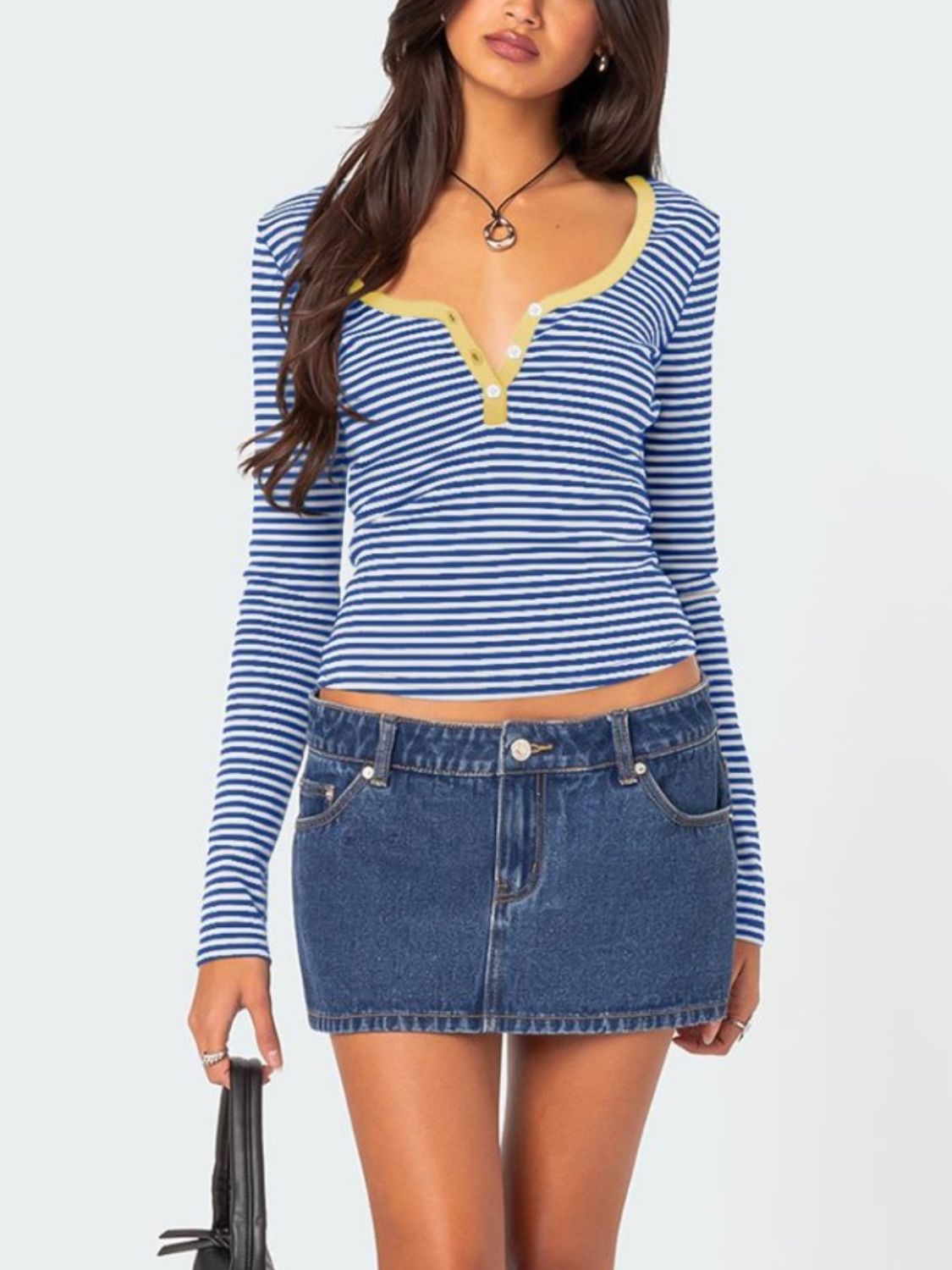 Buttoned Striped Long Sleeve Top