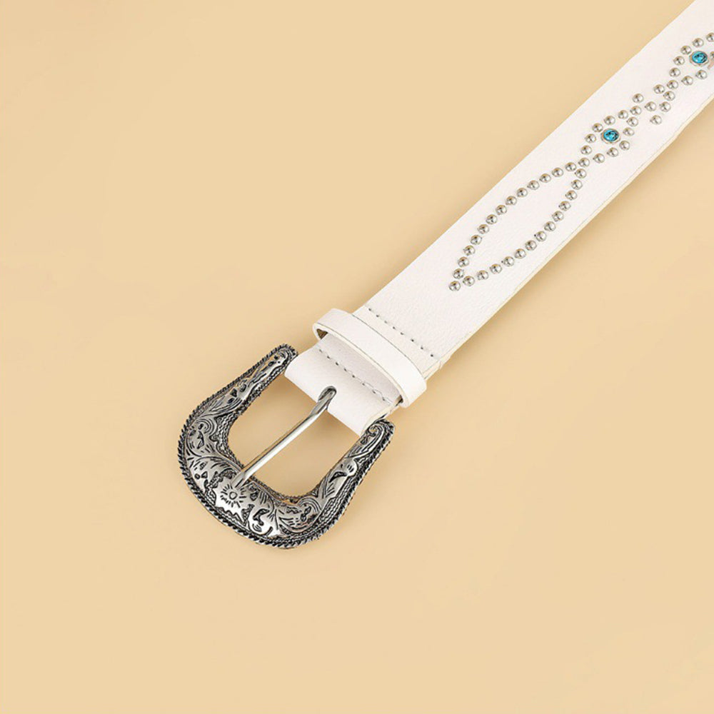 Boho Leather Rhinestone Belt