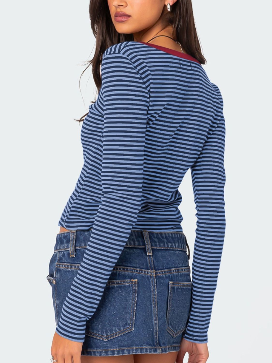 Buttoned Striped Long Sleeve Top