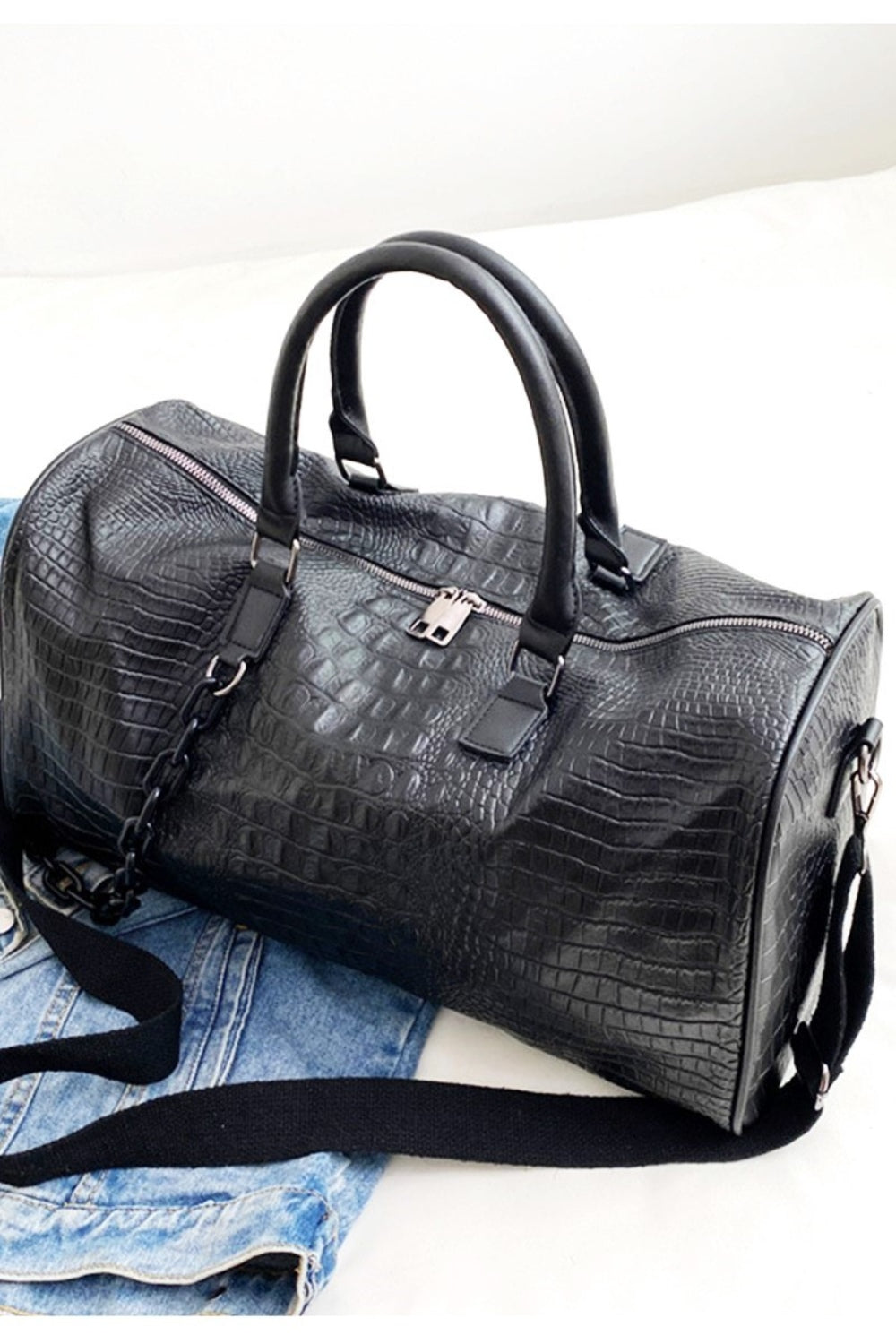 Faux Leather Weekender Travel Duffle Bag