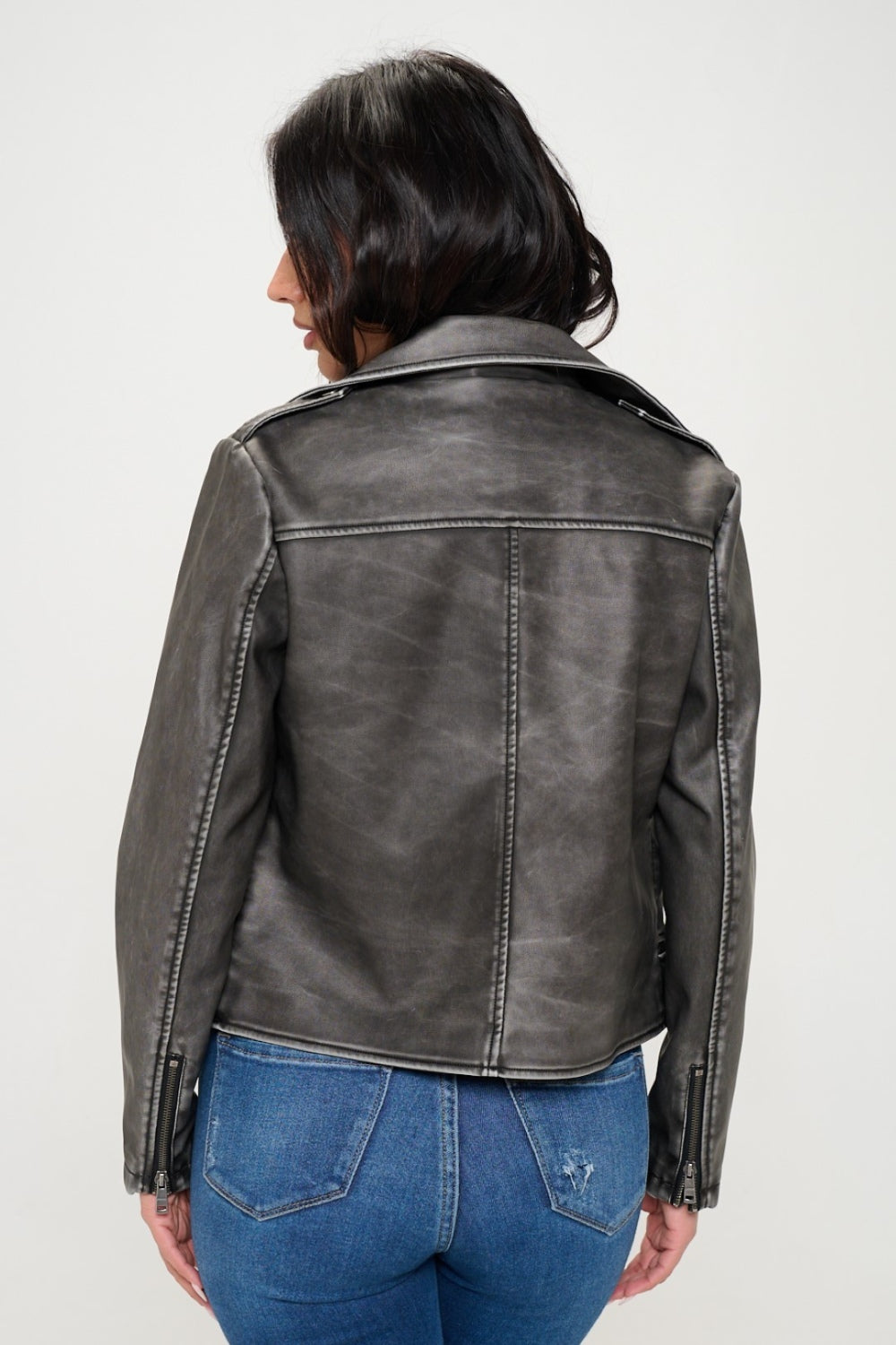 LA Vegan Leather Zip Up Biker Jacket with Belt