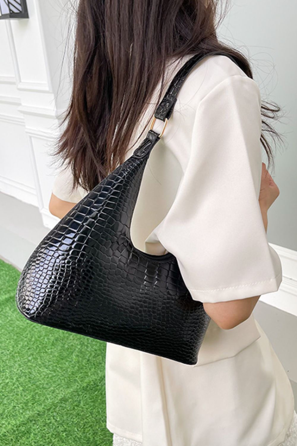 Faux Leather Stone Texture Shoulder Bag