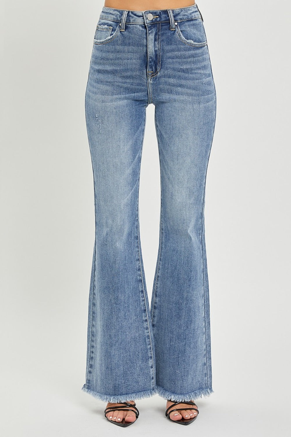 Full Size High Waist Raw Hem Flare Jeans