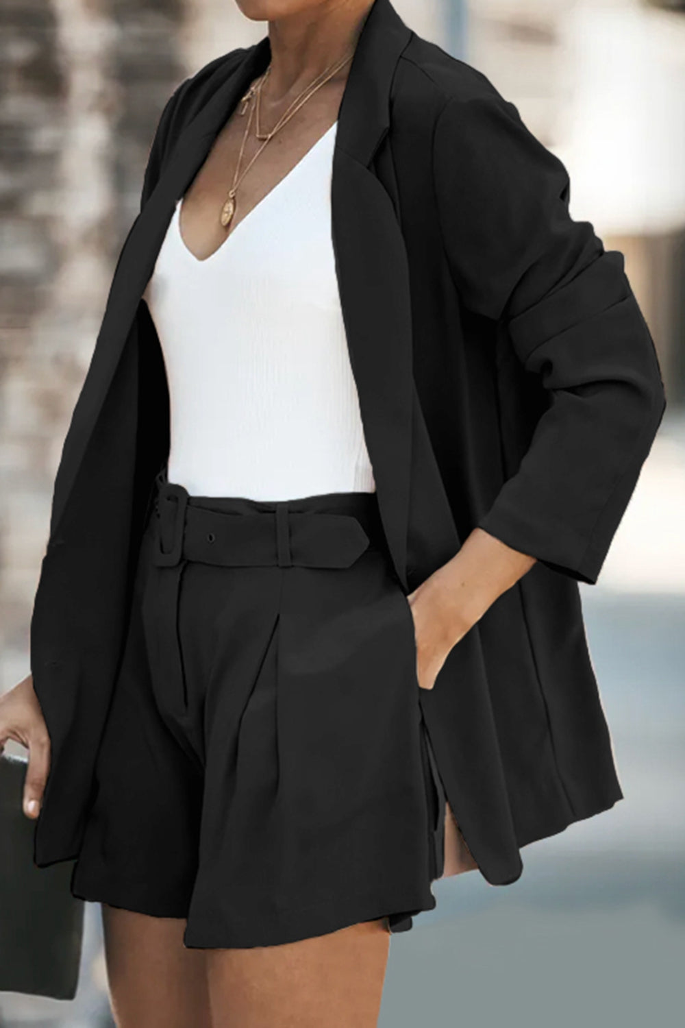 Blazer and Shorts Set with Pockets