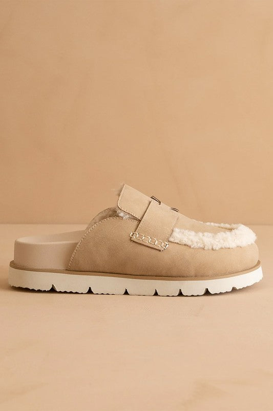 AVALON-SUEDE SHEARLING LOAFER MULE