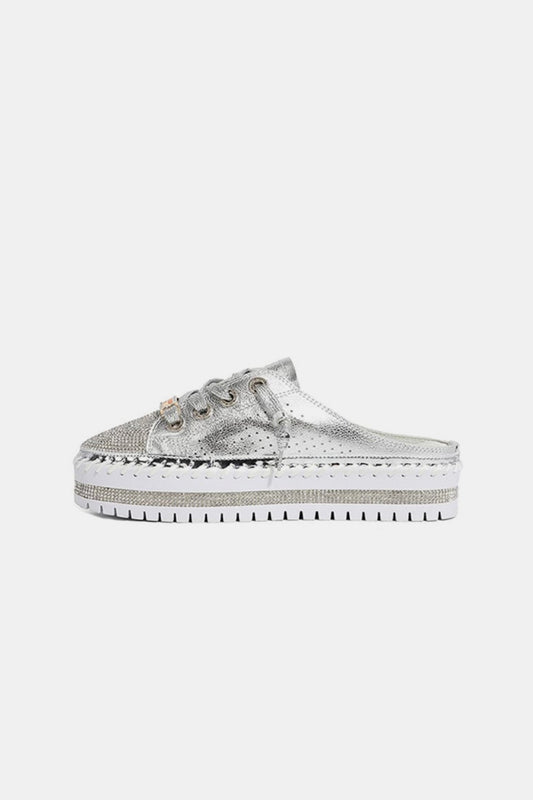 Rhinestone Round Toe Platform Slip On