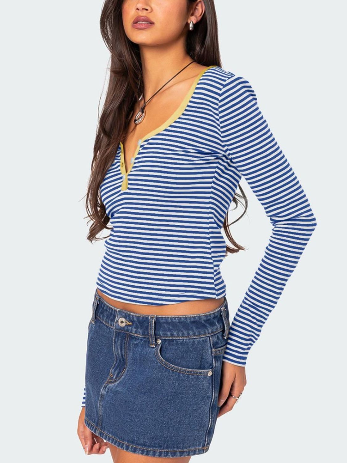 Buttoned Striped Long Sleeve Top