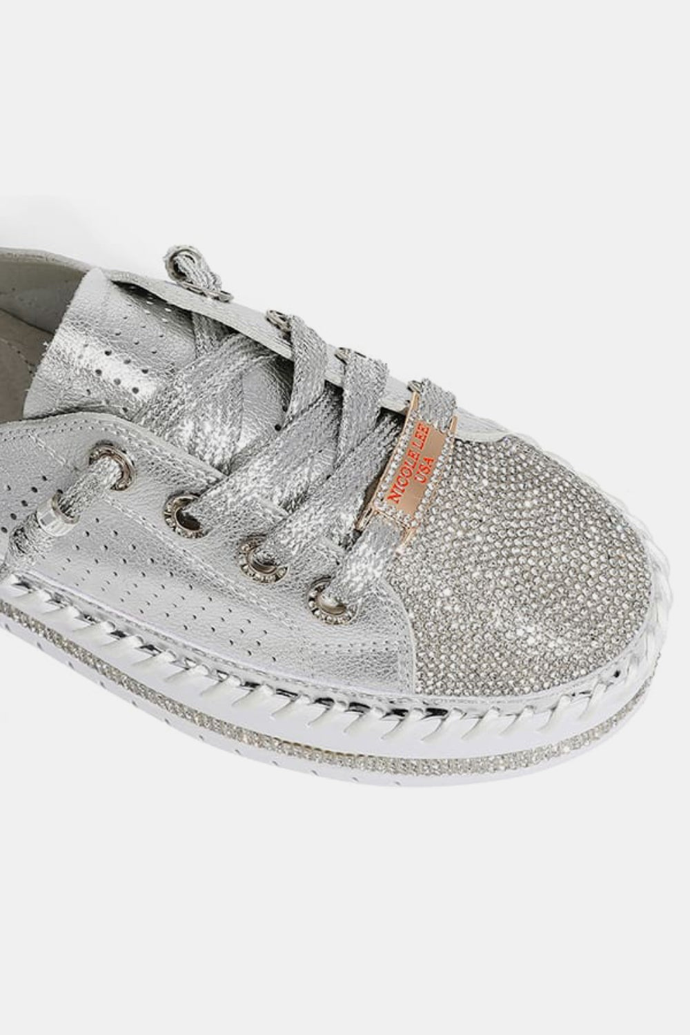 Rhinestone Round Toe Platform Slip On