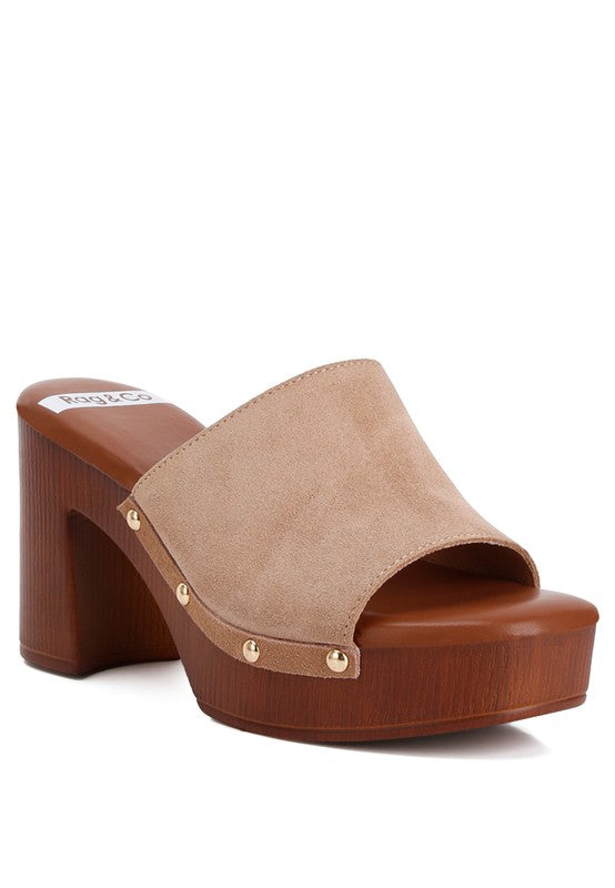 Cartera Suede High Block Heel Mules