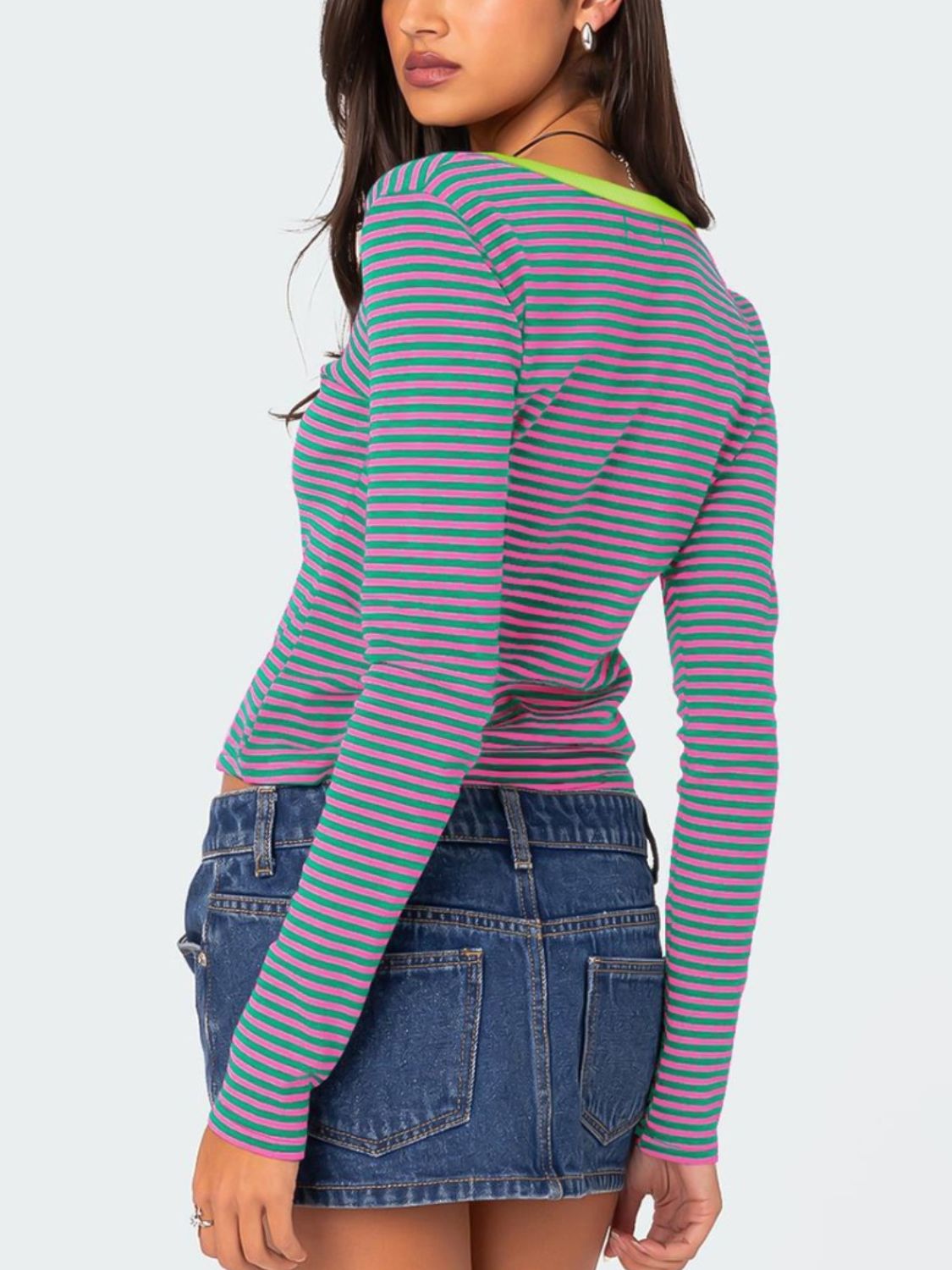 Buttoned Striped Long Sleeve Top