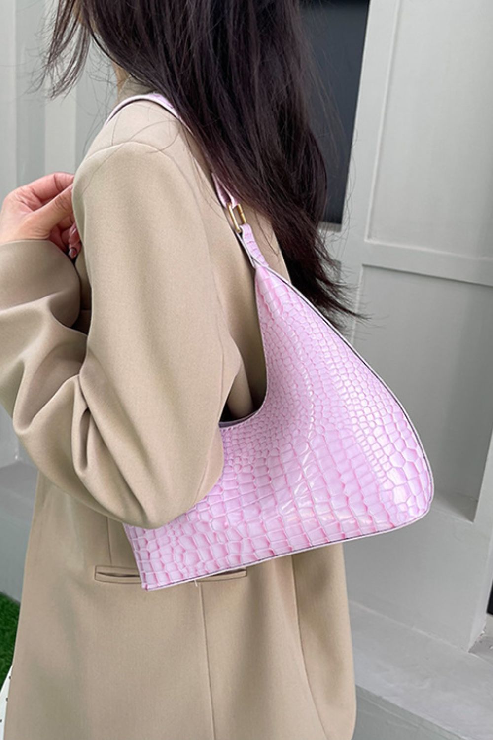 Faux Leather Stone Texture Shoulder Bag