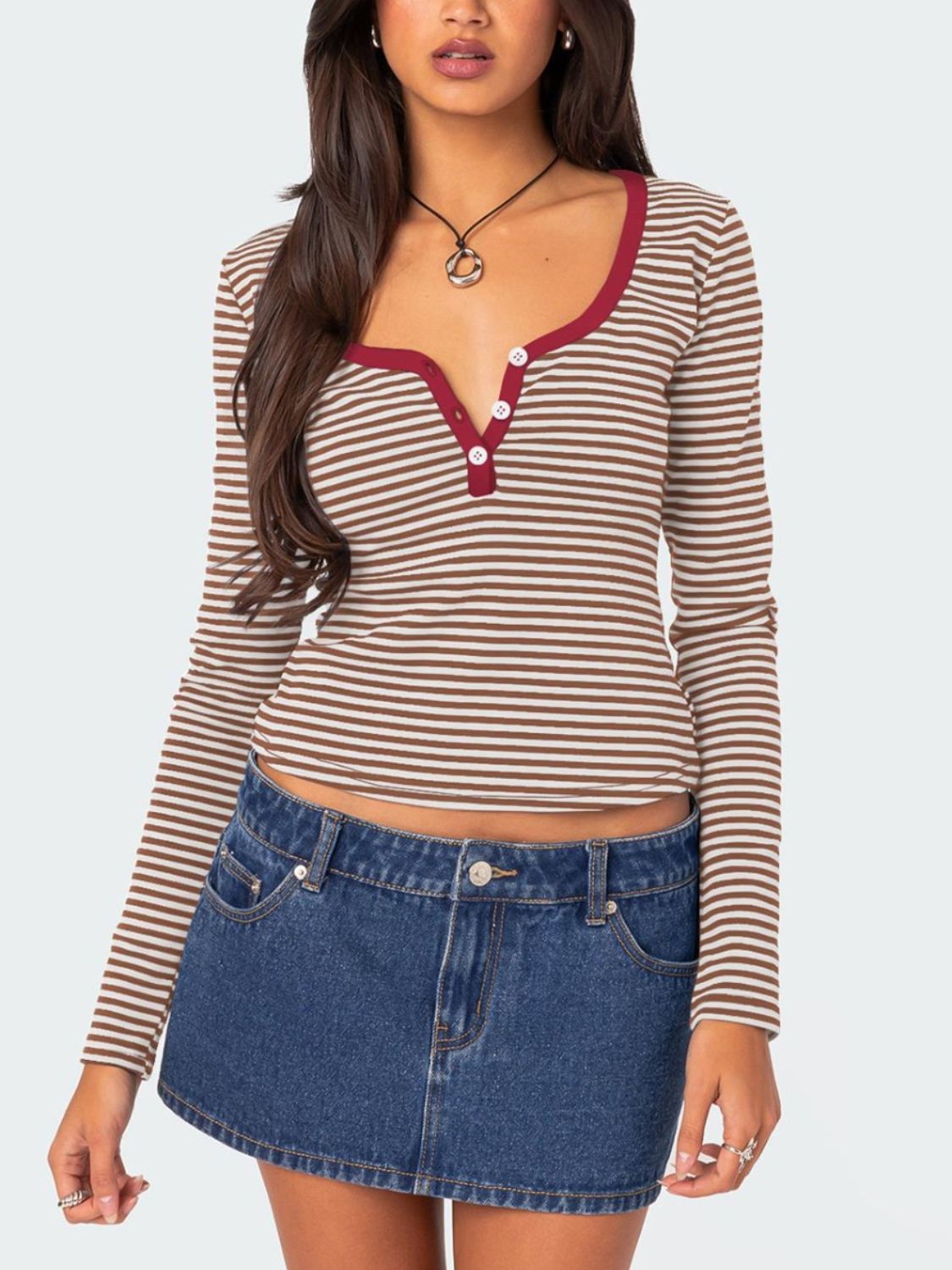 Buttoned Striped Long Sleeve Top