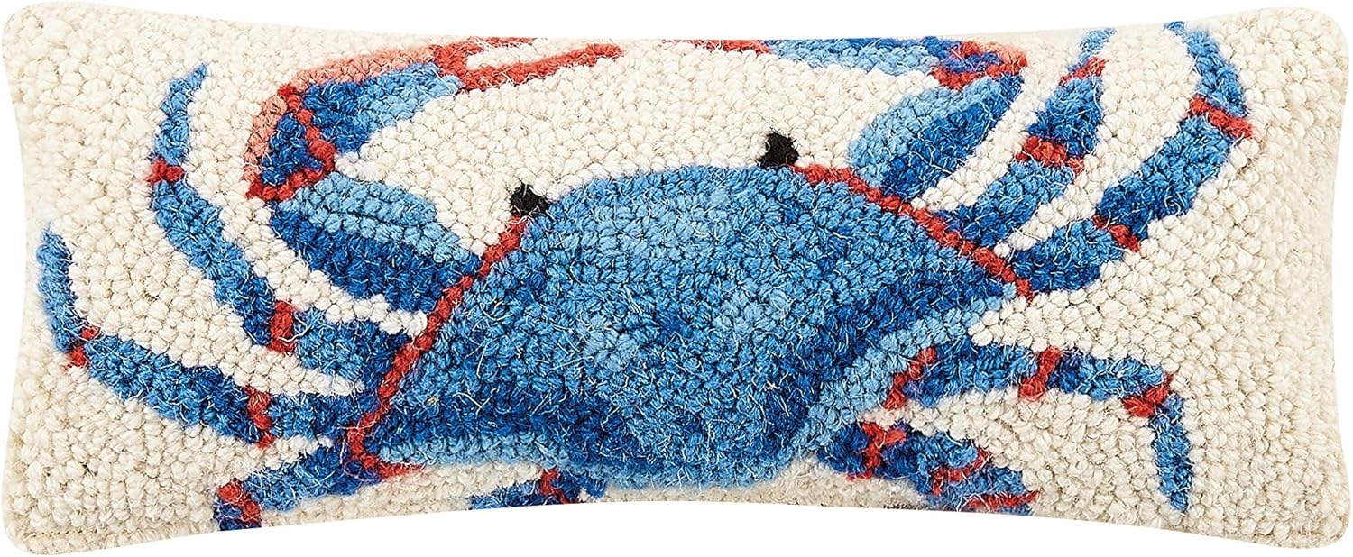 Hand-Hooked Wool Blue Lobster 5X12 Throw Pillow