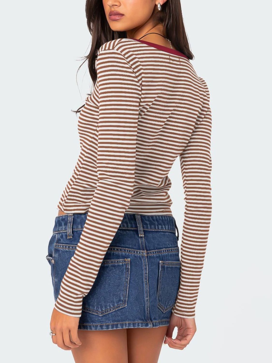 Buttoned Striped Long Sleeve Top