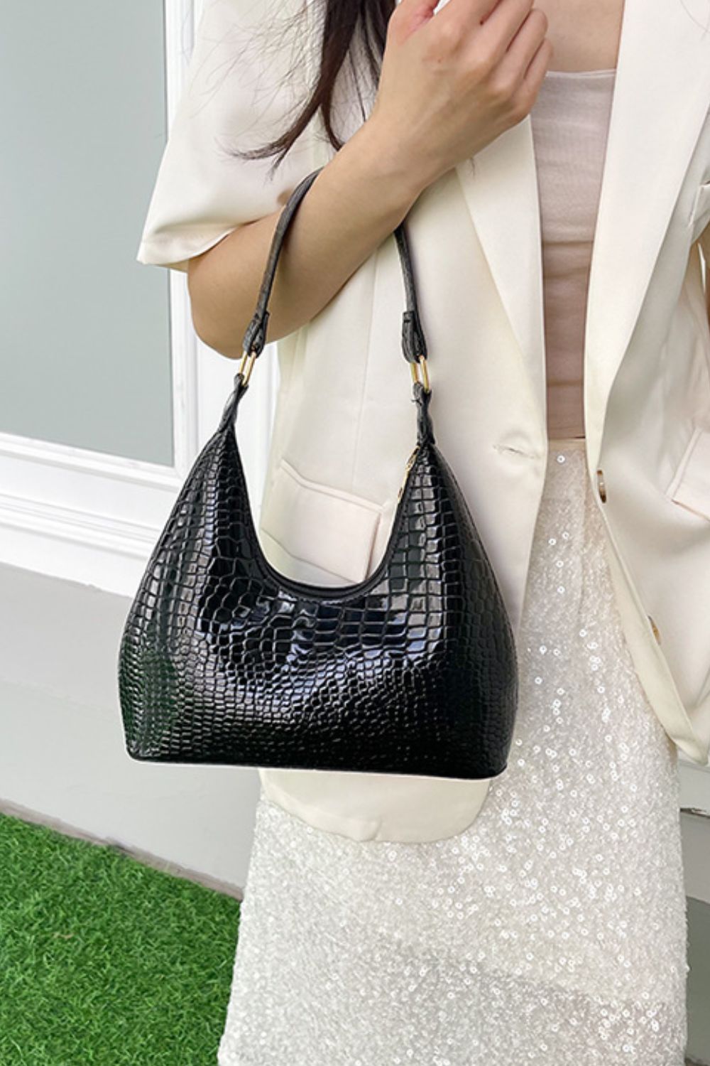 Faux Leather Stone Texture Shoulder Bag