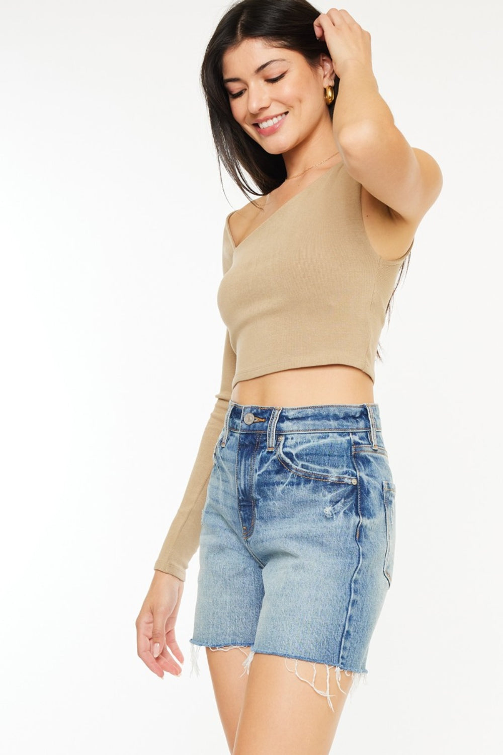 Raw Hem High Waist Denim Shorts