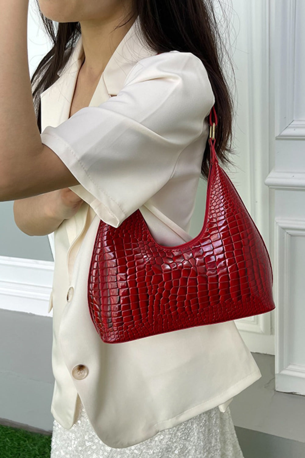 Faux Leather Stone Texture Shoulder Bag