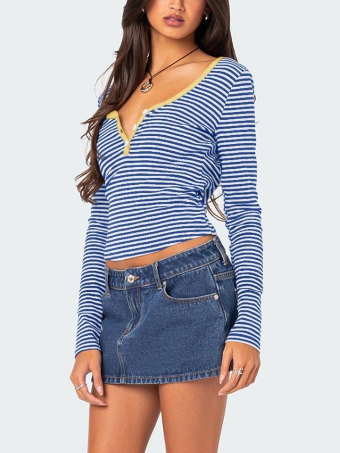 Buttoned Striped Long Sleeve Top