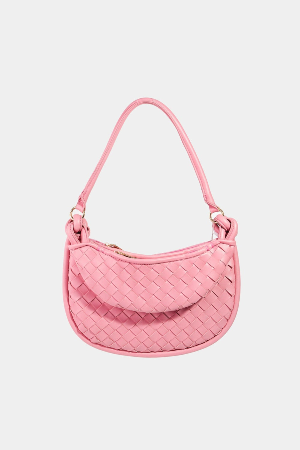 Faux Leather Basket Weave Half Moon Bag