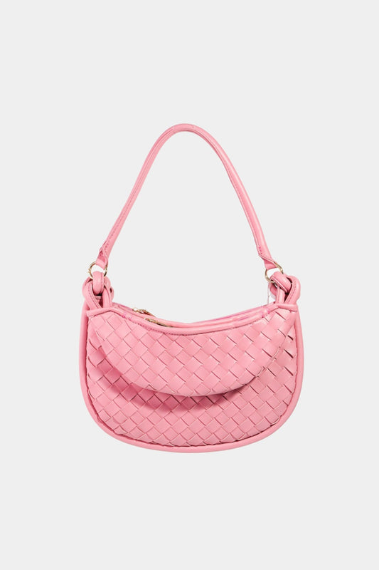 Faux Leather Basket Weave Half Moon Bag