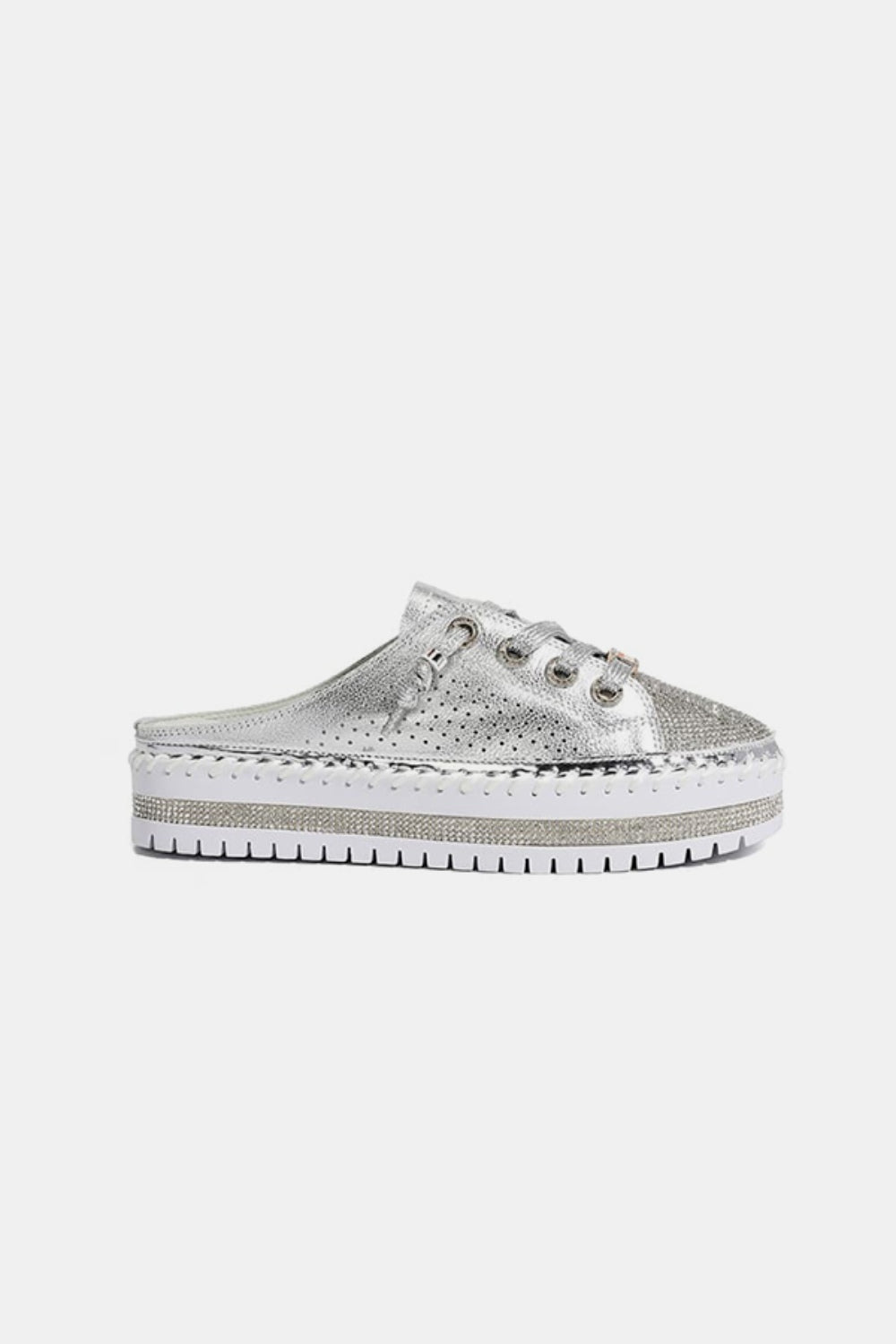 Rhinestone Round Toe Platform Slip On