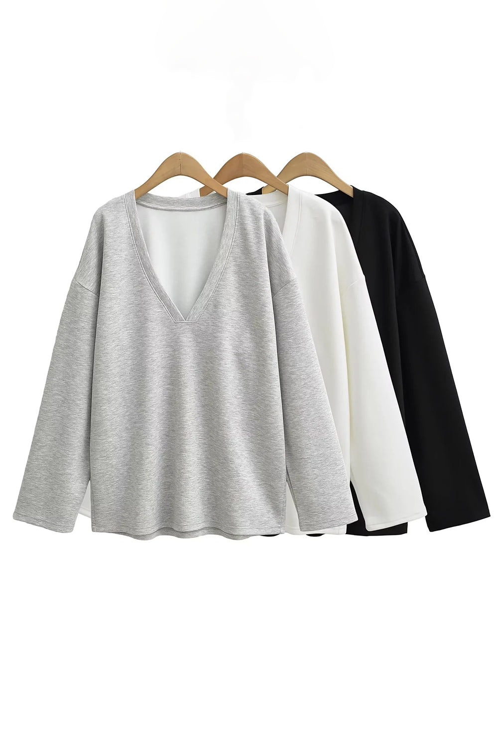 V-Neck Dropped Shoulder Long Sleeve Sweatshirt with Bra